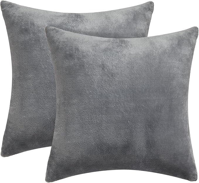 BEDELITE Velvet Pillow Covers 26x26 with Zipper, 2 Pack Super Soft Square Pillow Covers for Bedroom, Sofa, Couch,Luxury Cozy Fleece Pillowcases for All Seasons(26x26 Inches, Grey)