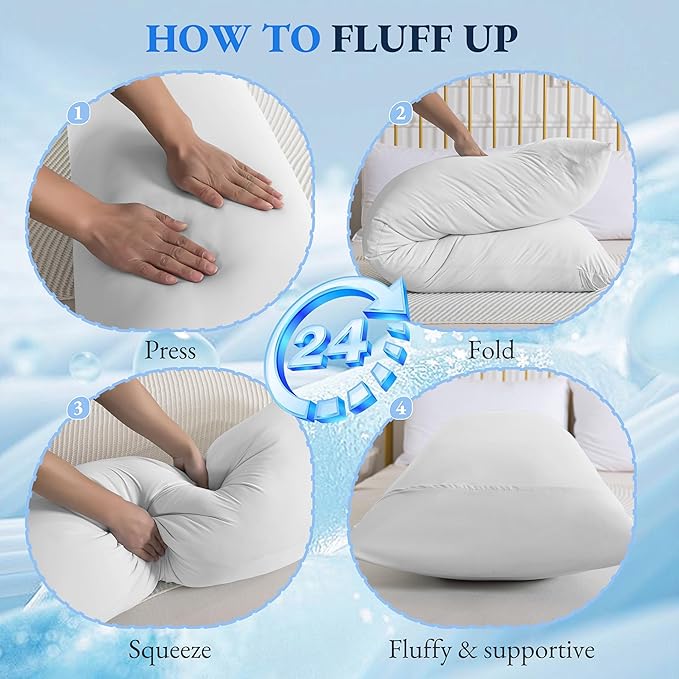 ELNIDO QUEEN Cooling Body Pillow Insert with Cover – Breathable Long Body Pillow for Side Sleepers, Soft Support Bed Pillow for Adults, 20x54 Inches White