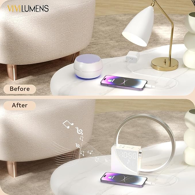 Vivilumens Sunrise Digital Alarm Clock, White Noise Sound Machine, Sleep Aid Timer with USB Port, Dimmable Digital Clocks Display, Snooze,10 Ringtones for Heavy Sleepers, Bedroom Decor Gifts for Women