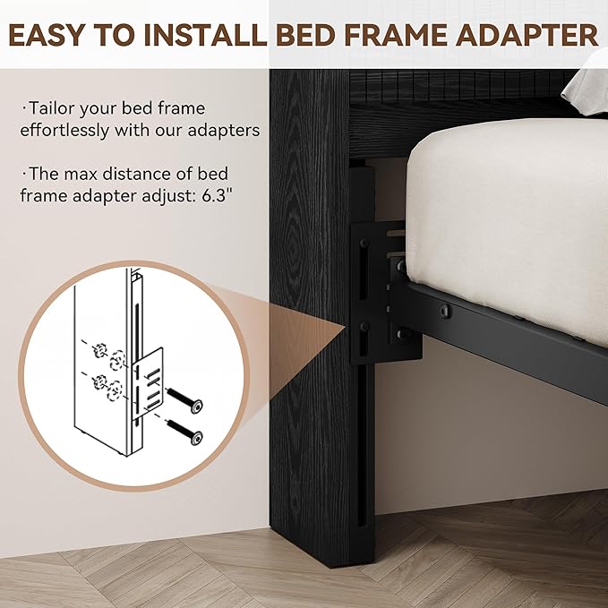 Headboard Queen Size with Storage, 63" Wide Wooden Queen Headboard Only, Modern Farmhouse Head Board with Outlets & USB Ports, Wall Mounted Headboards with Color-Changing LED, Black