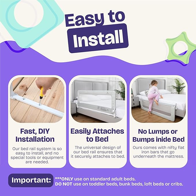ComfyBumpy 1-Pack Bed Rail for Toddlers 35.5" L x 19.5" H | Toddler Bed Rails for Twin, Full & Toddler Mattress Size | Swing Down Rail Guard | Mattress Side Rail for Kids | White