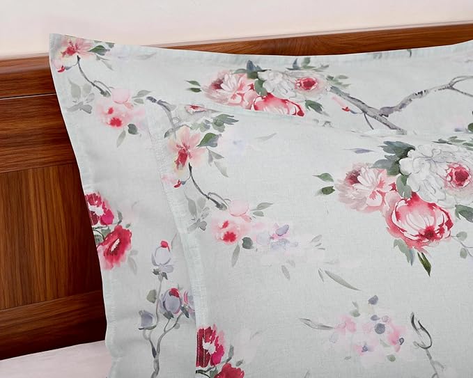 CHUFFED 100% French Linen Pillow Cases Pink Rose Print, Farmhouse Floral Stone Washed Pillow Shams with Envelope Closure Soft Breathable Vintage Pillow Covers for Decor,20x30 inches