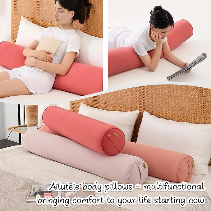 Body Pillow for Adults,Long Round Pillow,Big Cylindrical Pillow,Large Full Bolster Pillows for Side Sleepers (Coral Peach, 47.24"*7.87")