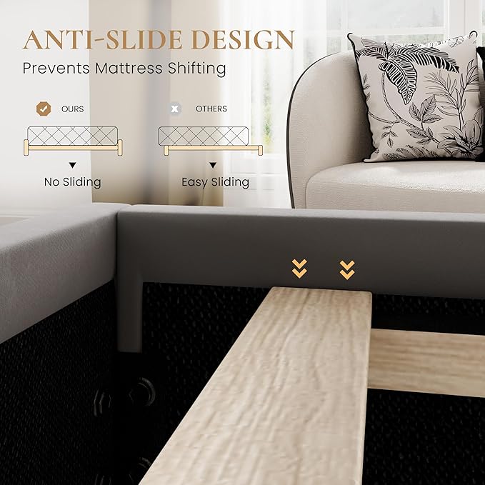 SHA CERLIN Full Size Velvet Platform Bed Frame with Elegant Wingback Headboard, Modern & Luxurious Design, Sturdy Wooden Slats, No Box Spring Required, Easy Assembly, Noise-Free, Soft Grey