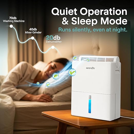 SereneLife Dehumidifiers for Home, 91 Oz Quiet Dehumidifier for Bedroom, Bathroom, Basement with Removable Cylinder For Closet, Timer, Sleep Mode & Smart Humidity Control, Covers 1500 Sq. Ft, White