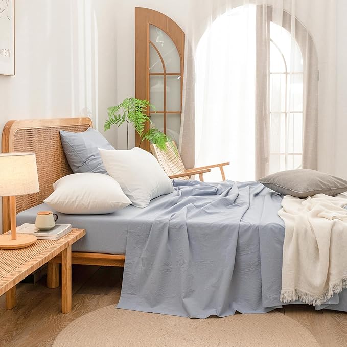BESTOUCH 100% Washed Cotton Pillowcase for Hair and Skin Linen Feel Soft Comfortable Breathable 2 Set Pillow Case with Envelope Closure Solid Off White Standard 20x26 Inches