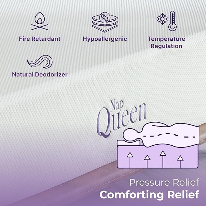 NapQueen 10 Inch Full Size Mattress, Bamboo Charcoal Memory Foam Mattress, Bed in a Box, White