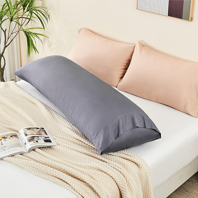 BEDELITE Body Pillow Cover, Rayon Made from Bamboo, Cooling Body Pillow Pillowcase for Hot Sleepers and Night Sweats, Breathable & Silky Soft Full Long Pillow Case Cover (Grey, 20x54 Inches)