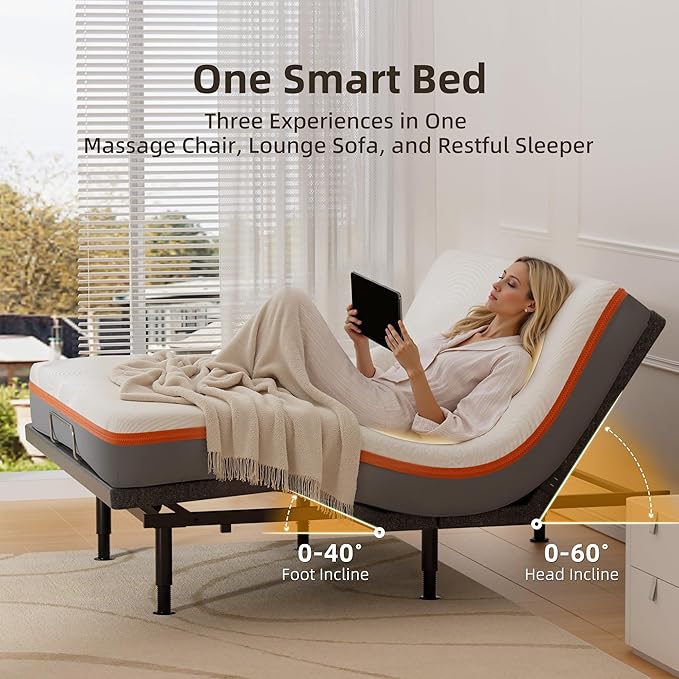 YCS yiree Massage-Enabled Model Adjustable Bed frame—Offers independent head and foot angle adjustment and massage, built-to-last, one-touch zero-gravity preset, and wireless remote control. (Twin XL)