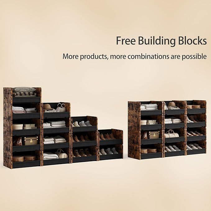 FOUCSSOMEI 2-Tier Stackable Closet Organizer and Storage Stackable Shelves – Heavy-Duty Darwers Wood & Metal, Easy Assembly, Space-Saving Vertical Storage for Bedroom, Closet, Patent Design