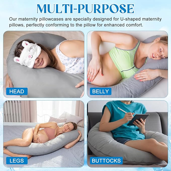 Hahafelt Cooling Pregnancy Pillow Cover (Only Pillowcase) 59 Inch Large C Shaped Full Body Pillowcase Maternity Stretchy Soft Breathable Cool Pillow Cover with Zipper for Side Sleeper (Gray)