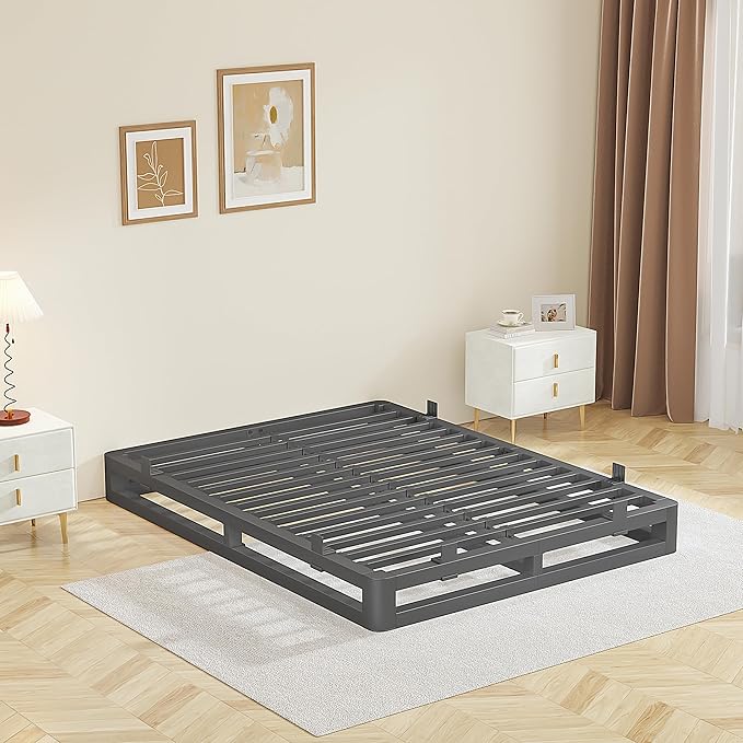 6 Inch California King Bed Frames with Rounded Corner and Squeak Free U-Slot Design, Metal Platform Bed Frames 6 Non-Slip Guards, 3500lbs Heavy Duty Steel Slat Support, No Box Spring Needed