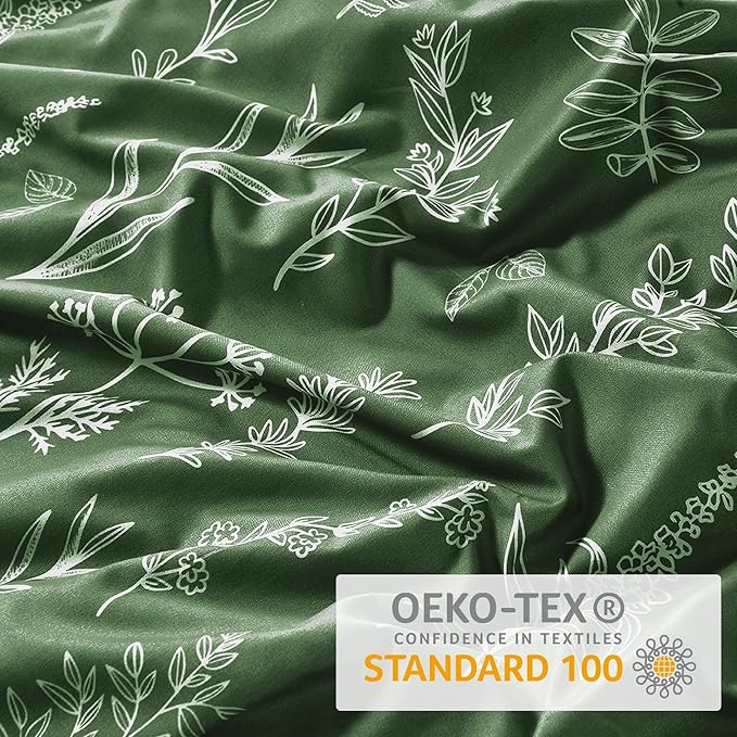 MUXHOMO Duvet Cover King Size, Reversible Floral Dark Green Duvet Cover Set with Zipper Closure, 3 Pieces Botanical Patterns Soft Microfiber Bedding Set (90"x104", 2 Pillow Cases 20"×36")