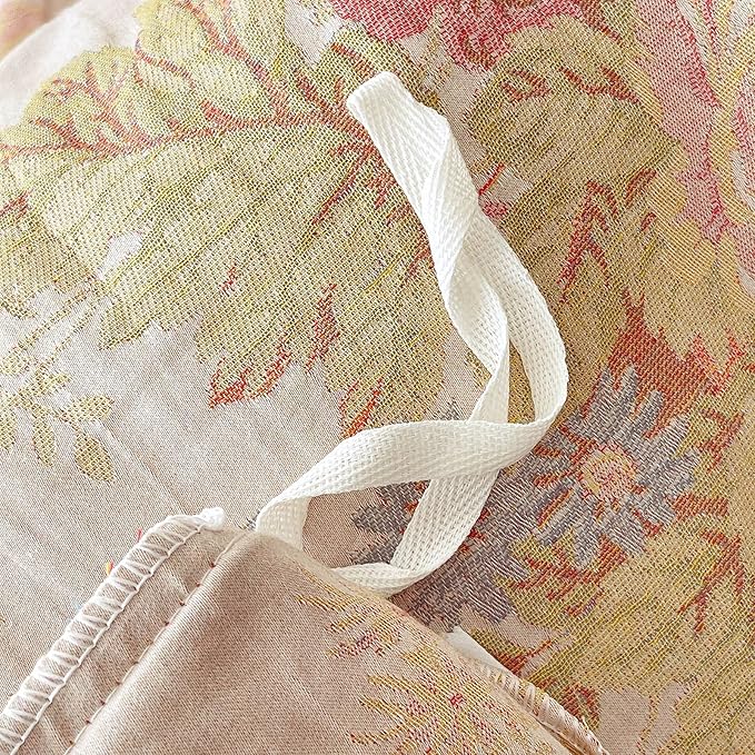 VM VOUGEMARKET Vintage Floral Double Gauze Duvet Cover Set Queen – Blush Peach Jacquard, Reversible Breathable Cotton Bedding, Rustic Pastoral Style for Cozy Family Bedrooms
