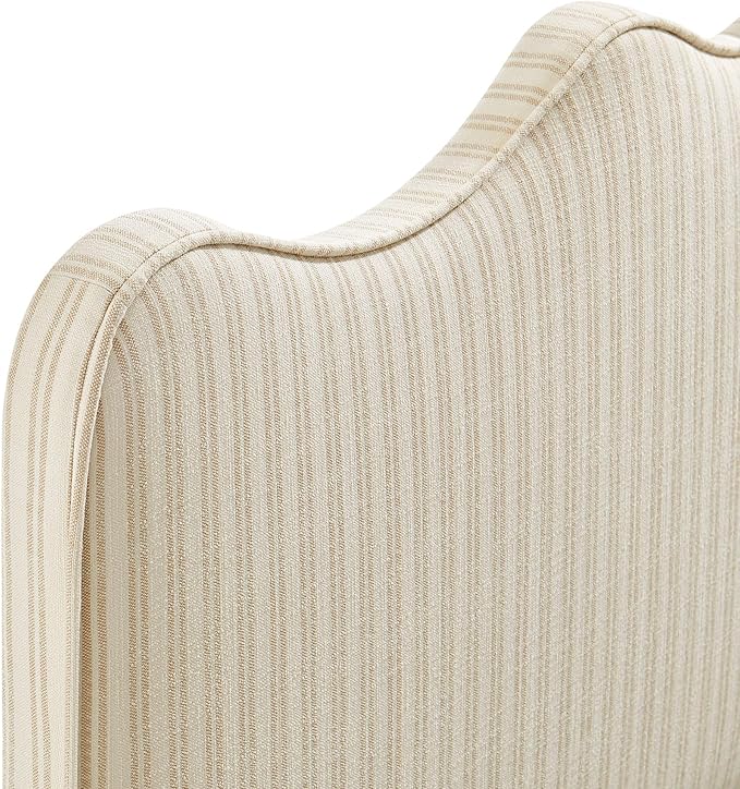 Monday Athena Striped Fabric Upholstered Twin Size Adjustable Headboard in Oatmeal Stripe - with Scalloped Wave Design and Soft Linen-Like Fabric