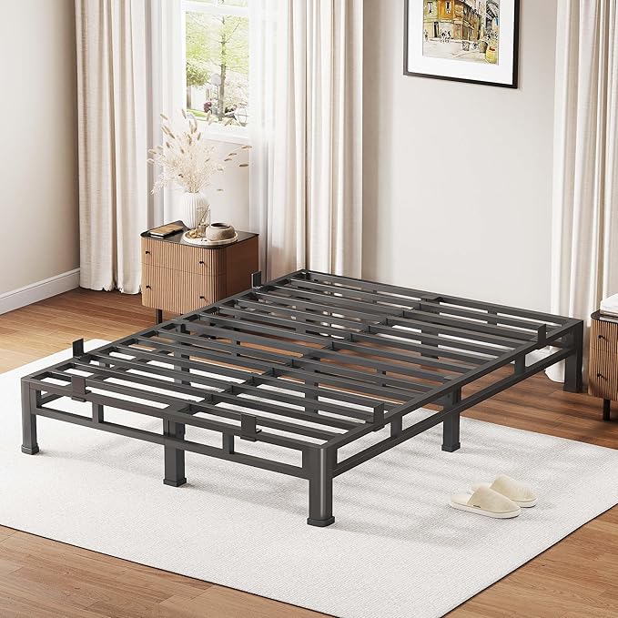 ROIL 10 Inch Queen Bed Frame, Metal Bed Frame & Box Spring 2 in 1 Platform with Round Corner Legs, 4000LBS Double Layer Low Profile Metal Platform Mattress Baffles, Noise-Free Easy Assembly