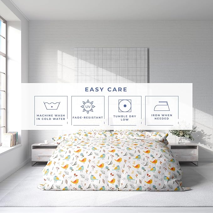 Kotton Culture 3 Pc King Size Duvet Cover Set- 100% Egyptian Cotton Sateen 600 Thread Count Ultra Soft Premium Durable Comforter Cover Zipper Closure & Corner Ties (Forest Birds, King 102"x94")