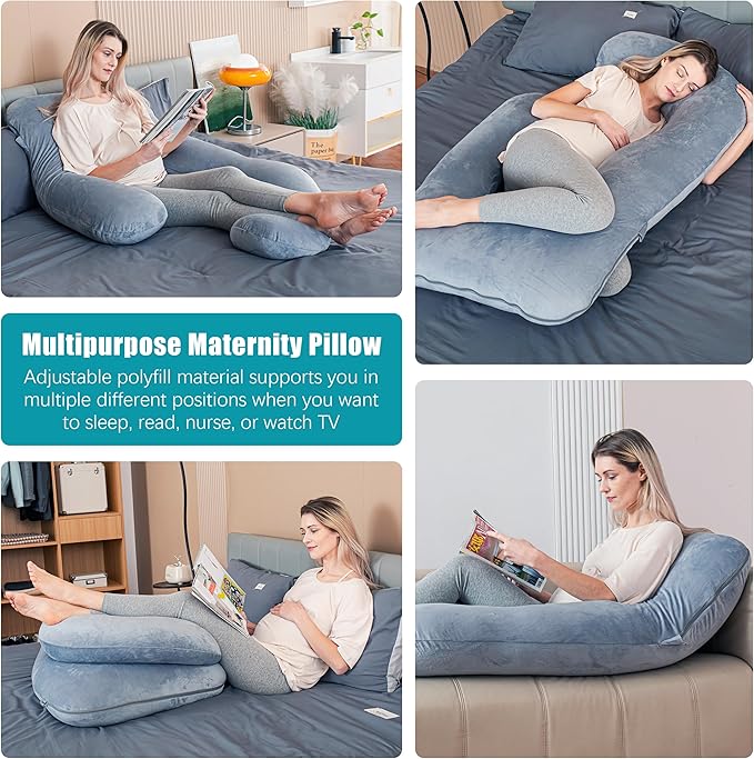 Cute Castle Pregnancy Pillows, Soft U-Shape Maternity Pillow with Removable Cover - Full Body Pillows for Adults Sleeping - Pregnancy Must Haves - Jumbo 57 Inch - Grey (Pack of 2)