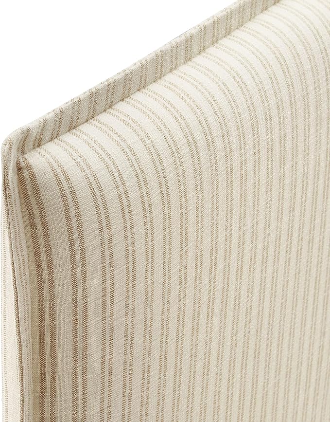 Modway Camille Twin Size Striped Linen Blend Pinstripe Headboard with Removable Slipcover – in Oatmeal Stripe - Padded Pillow Style Headboard with Adjustable Mounting for Twin Beds