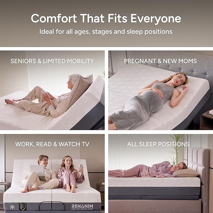SFE Queen Adjustable Bed Frame - Zero Clearance Smart Frame, Electric Massage, Wireless Remote for Head & Foot Lift, 3 Height-Adjustable Legs - Zero Gravity, Underbed Lights & 4 USB Ports
