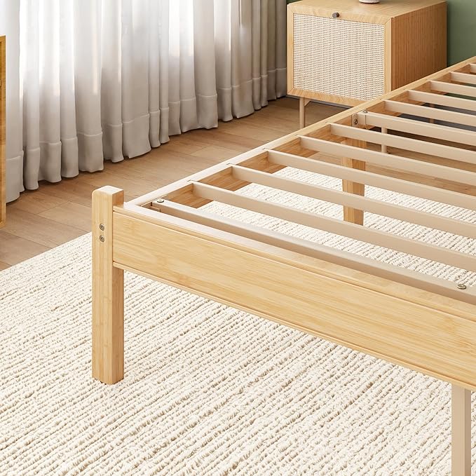 ZIYOO Solid Bamboo Wood King Size Bed Frame with Storage Headboard, 14 inch Platform King Bed Frame No Box Spring Needed with Steel Slats, Sturdy and Stable, Easy Assembly, Noise Free