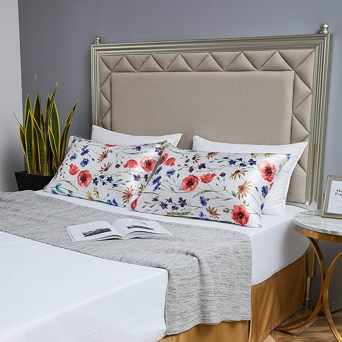 MR&HM Satin Pillowcase for Hair and Skin, Silk Satin Pillowcase 2 Pack, Standard Size Pillow Cases Set of 2, Silky Pillow Cover with Envelope Closure (20x26, Floral Mixted)