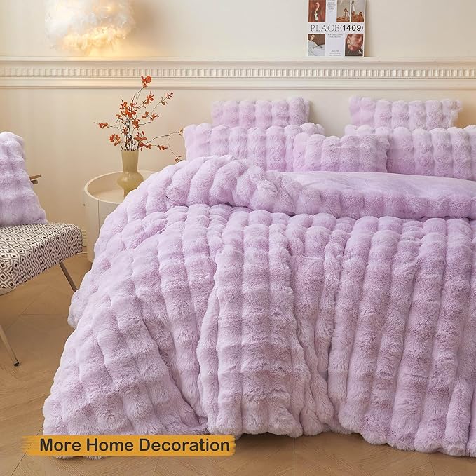 LIFEREVO Fluffy Faux Rabbit Fur Body Pillow Cover, Cozy Light Purple Bubble Shaggy Plush Bed Body Pillowcase with Zipper, Long 20"x54" Fuzzy Furry Pillow Case for Bedroom Home Decoration, Lavender