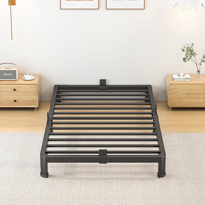 Superay 10 Inch Twin Size Metal Platform Bed Frame with Round Corners, Storage Space Under High Bed Frame-Heavy Duty Steel Slats Support, Noise Free - Easy Assembly - No Box Spring Needed