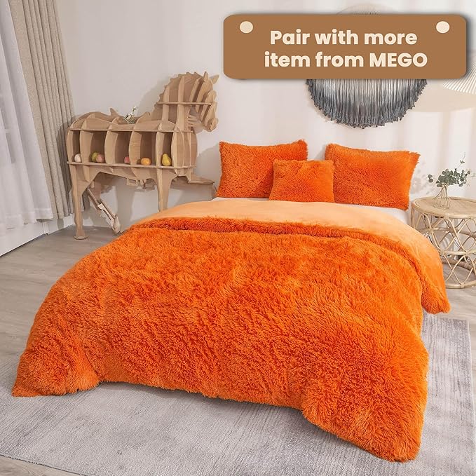 MEGO Luxury Fluffy Body Pillow Cover, 20x54 Shaggy Faux Fur Body Pillow Case, Soft Plush Fuzzy Body Pillowcase, Decorative Furry Long Bed Pillow with Zipper Closure Hug Pillow for Bedroom Orange