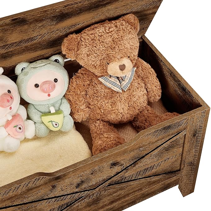 VECELO 43.3" Storage Bench with Handwoven Wicker Cushion, Lift Top Shoe Bench with Safety Hinges, Ideal for Entryway, Bedroom, Living Room, Brown