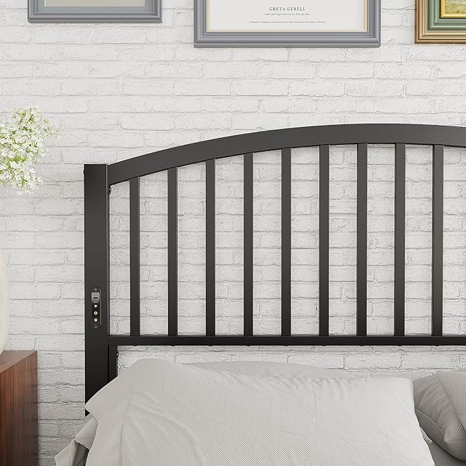 Weehom Queen Headboard with Led Lights, Farmhouse Vintage Style Metal Headboard Queen Size, Modern Freestanding Black Headboard Only for Bedroom