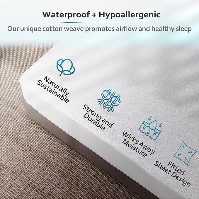 PlushDeluxe Mattress Protector, Waterproof Mattress Cover, Breathable Soft Cotton Terry Surface, Mini-Crib - 27"X 39"