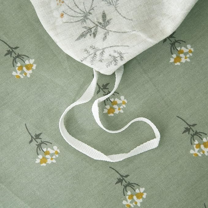 mixinni Duvet Cover Set Floral Queen Size 100% Cotton Bedding Flower Green Leaves on Beige Comforter Cover Set (1 Duvet Cover+ 2 Pillowcases) for Her and Him-Easy Care, Soft and Durable Queen Size