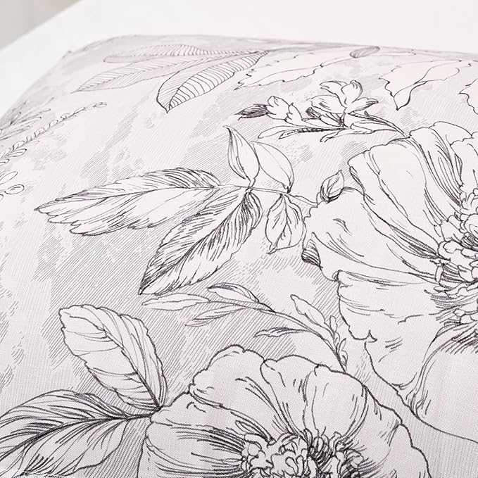 CHUFFED 100% French Linen Pillow Cases Sketch Floral Print, Farmhouse Floral Stone Washed Pillow Shams with Envelope Closure Soft Breathable Vintage Pillow Covers for Decor,20x36 inches