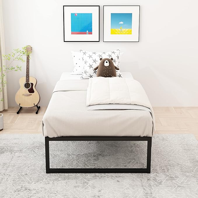 Lutown-Teen 16 Inch Twin XL Bed Frames Heavy Duty Sturdy Metal Platform Bed Frame No Box Spring Needed, Noise Free, Easy Assembly, Black
