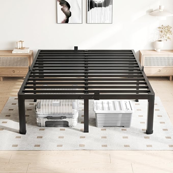 VIPSHOW 20 Inch Queen Bed Frame, 3500Lbs Heavy Duty Metal Platform with Round Corner Legs Mattress Slide Stopper, Steel Slat Support No Box Spring Needed, Noise Free, Non-Slip, Easy Assembly
