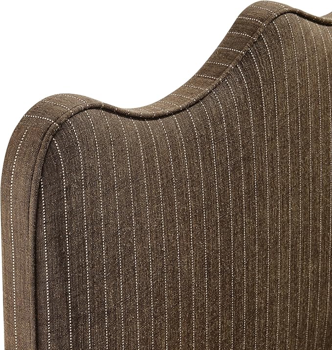 Monday Athena Striped Fabric Upholstered Full Size Adjustable Headboard in Earth Stripe - with Scalloped Wave Design and Soft Linen-Like Fabric