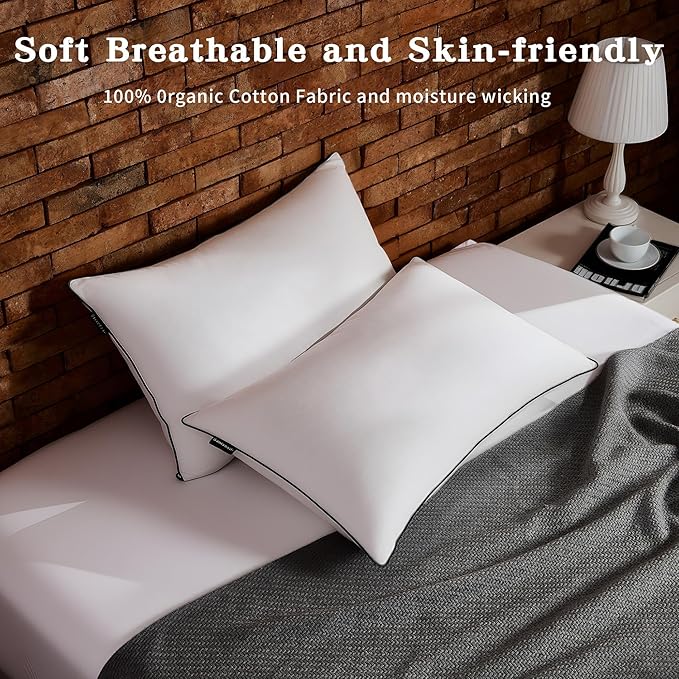 Feather Down Pillow Standard Size Set of 2 Pack,100% Cotton Luxury Hotel Collection Bed Pillows for Sleeping, Fluffy Soft Medium Firm Down Surround Pillows for Side Back Stomach Sleepers 20" x 26"