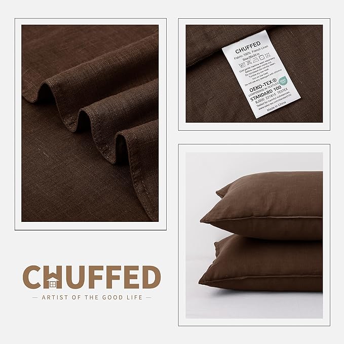 CHUFFED 100% French Linen Pillow Cases Standrad Size Set of 2, Stone Washed Flax Pillow Shams with Zipper Closure - Breathable & Cooling for Hot Sleepers,20x26 Inches,Cocoa