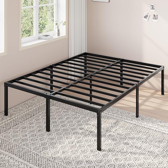 Allewie Full Size Bed Frame, 18 Inch Metal Platform Beds with Storage Space, No Box Spring Needed and Easy Assembly, Black