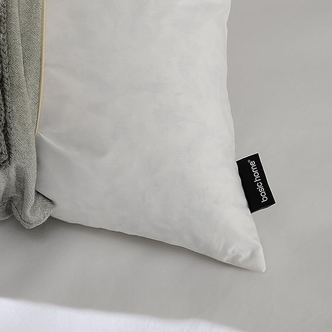 basic home Hotel-Style Goose Feather Accent Pillow Insert for Sofa & Bed - 100% Odorless & Plump Cushion Filler - 233TC Cotton with Inner Liner to Prevent Poking (14x24 Inch)