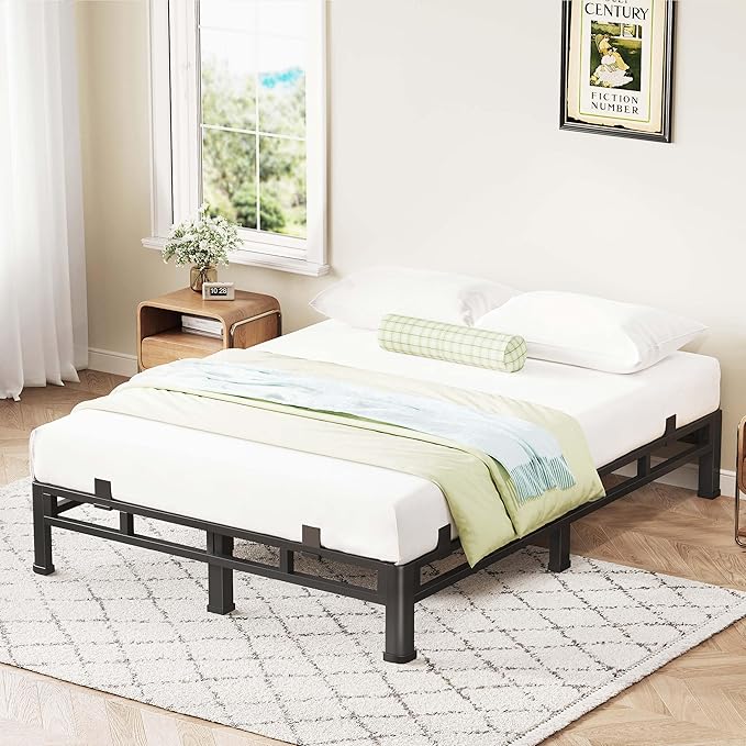 ROIL 7 Inch Queen Bed Frame, Metal Bed Frame & Box Spring 2 in 1 Platform with Round Corner Legs, 4000LBS Double Layer Low Profile Metal Platform Mattress Baffles, Noise-Free Easy Assembly