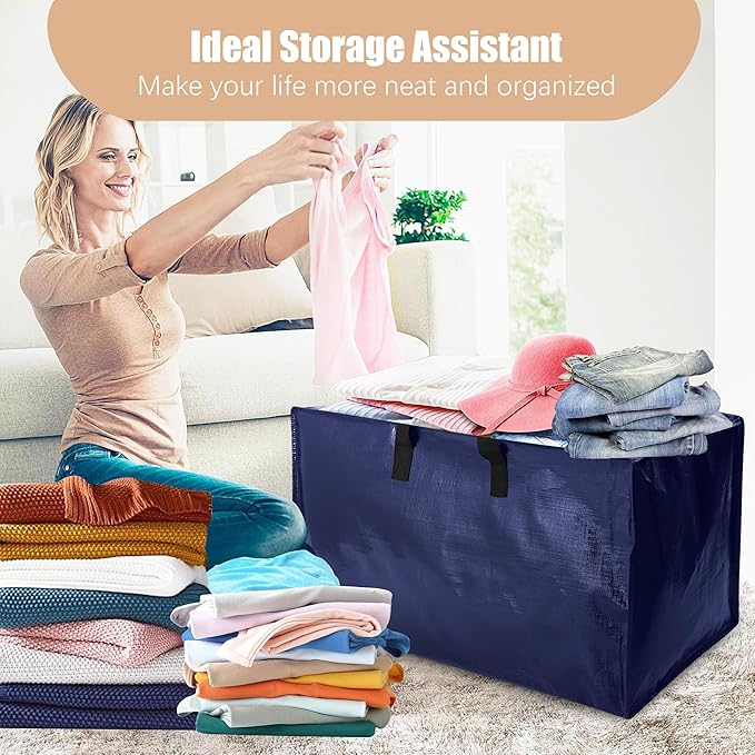 NATURELUX Heavy Duty Moving Bags with Backpack Straps and Strong Handles, Alternative to Moving Boxes and Storage Totes for Dorm Room Essentials, 6 Pack, Blue