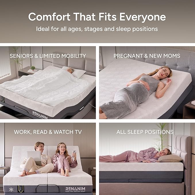 SFE Split King Adjustable Bed Frame - Zero Clearance Smart Frame, Electric Massage, Wireless Remote for Head & Foot Lift, 3 Height-Adjustable Legs - Zero Gravity, Underbed Lights, 4 USB Ports