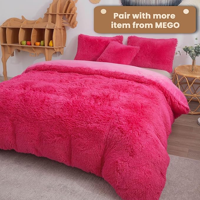 MEGO Luxury Fluffy Body Pillow Cover, 20x54 Shaggy Faux Fur Body Pillow Case, Soft Plush Fuzzy Body Pillowcase, Decorative Furry Long Bed Pillow with Zipper Closure Hug Pillow for Bedroom Hot Pink