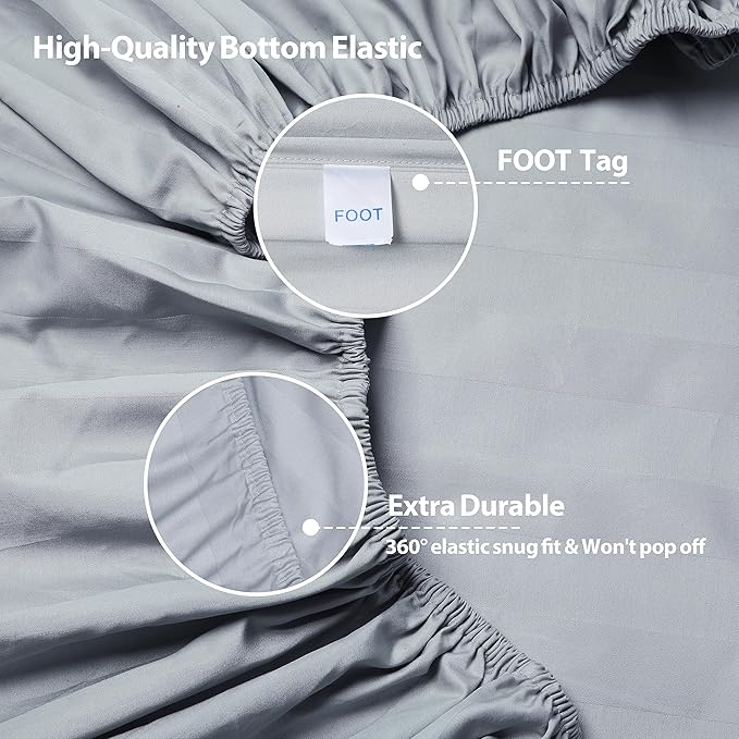 2-Pack Pure Cotton Fitted Sheet King Size, 600 Thread Count 16" Deep Pocket Egyptian Cotton Fitted Sheet (2pcs, King, Stripted Gray)