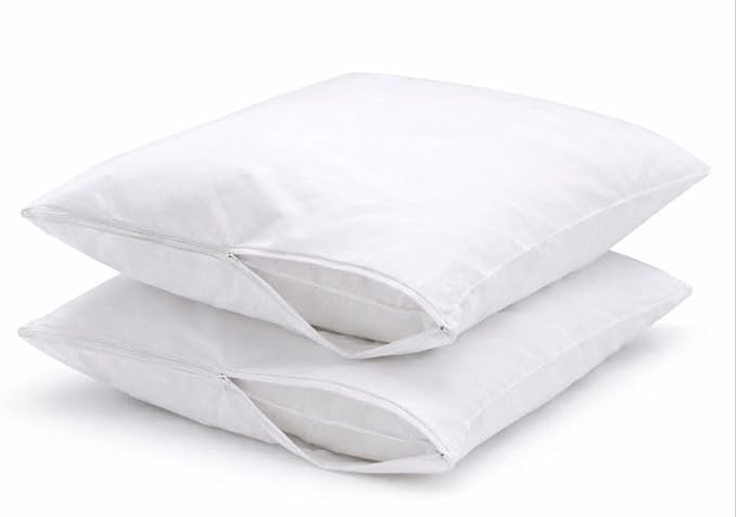 Zippered Cotton Pillow Protectors – 100% Breathable Percale, Non-Quilted Pillow Encasements, Dust & Allergen Barrier, Machine Washable – Standard 20×26, 8 Pack