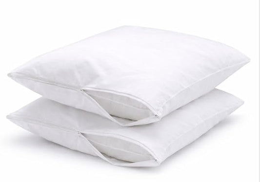 Zippered Cotton Pillow Protectors – 100% Breathable Percale, Non-Quilted Pillow Encasements, Dust & Allergen Barrier, Machine Washable – Standard 20×26, 8 Pack