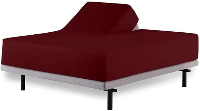 Rajlinen Top Split Head King Sheet Set for Adjustable Beds, Split King Flex Head Sheets, 34 Top Split, 100% Cotton, 16 Deep Pocket, Burgundy Solid
