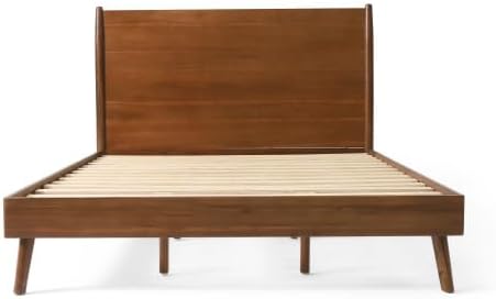 Merax King Size Solid Wood Platform Bed, Mid-Century Modern Bed Frame with Splayed Legs, 600 lbs Weight Capacity, No Box Spring Needed, Brown